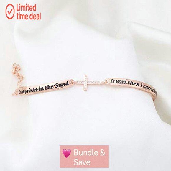 Adjustable Prayer Cross Bracelet with Inspirational Quote, 2 Inch Diameter - Picture 3 of 5